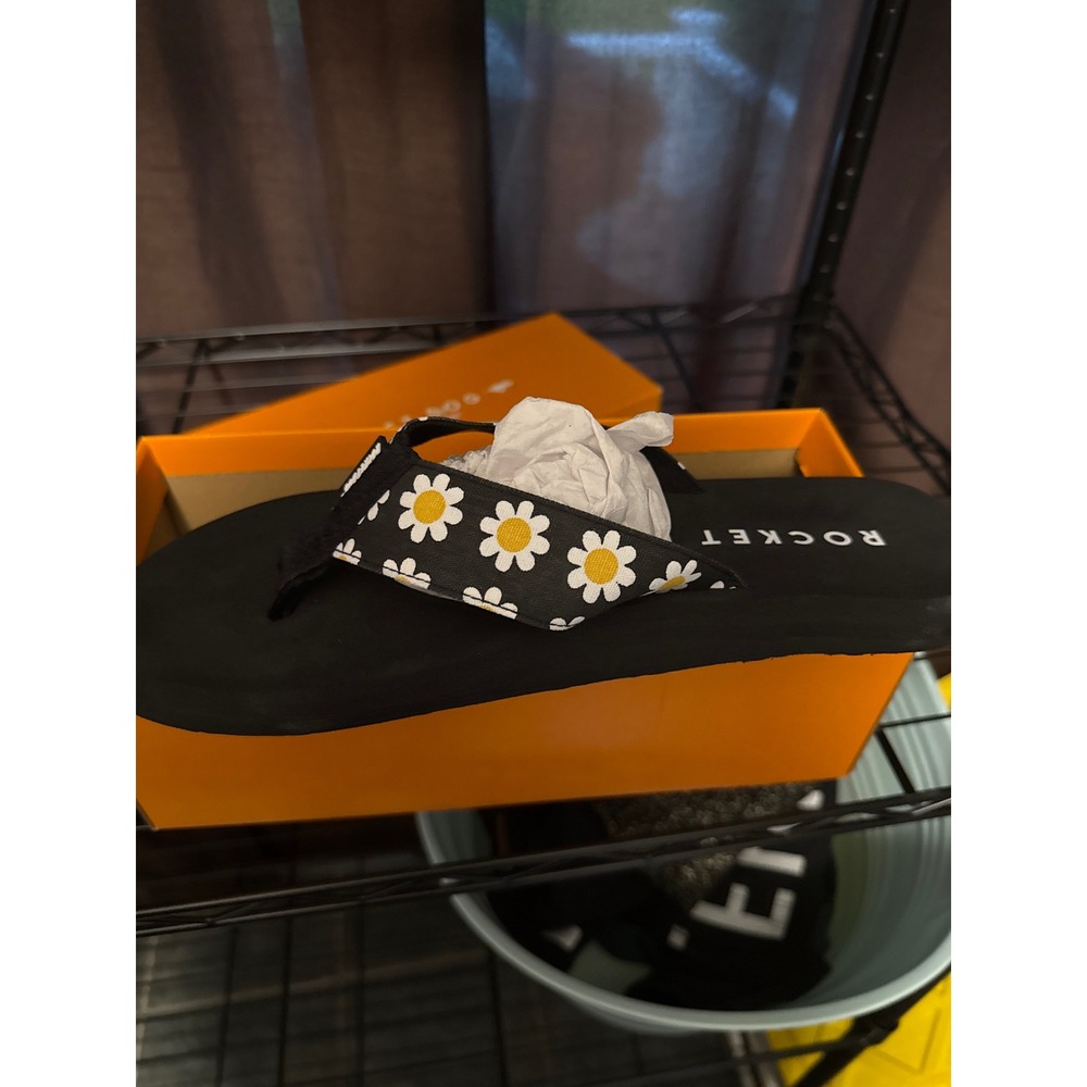 Rocket Dog Adios Daisy Black Floral Cotton Flip Flop Sandals Womens 11 ADIOSDF